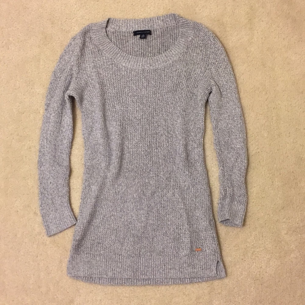 Tommy Hilfiger Gray Knit Crew Sweater 3/4 sleeve